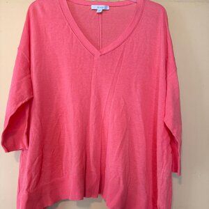 Sejour Knit Top, Peach Linen Blend V-Neck, Shark Bite Hem Size 2X Plus NWOT